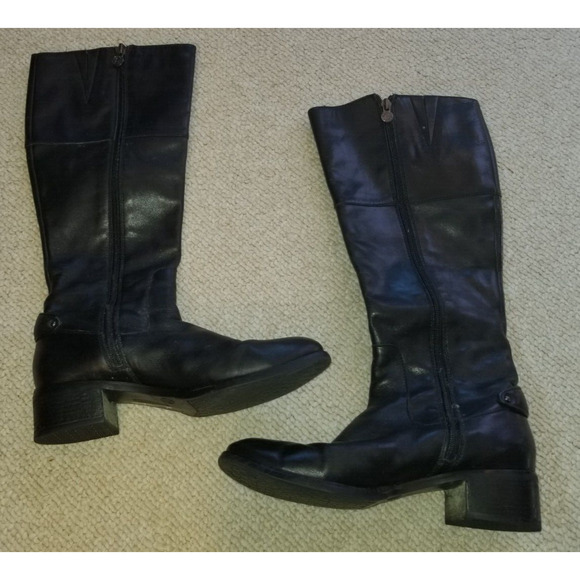 Womens Boots--black leather crest "Costa" knee high riding boot-7M - Picture 3 of 8